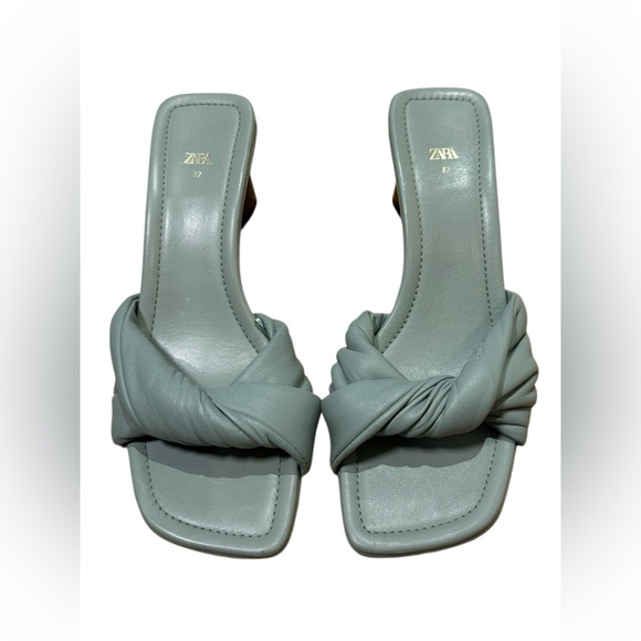 Zara Knotted Leather Heeled Sandals in Seafoam Green Size 6.5 - Picture 3 of 9